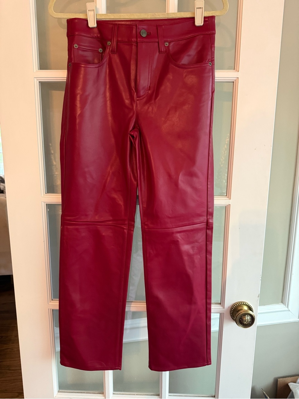 J. Crew Red Faux Leather Straight-Leg Jeans Size 26 New with Tags Vegan Festive